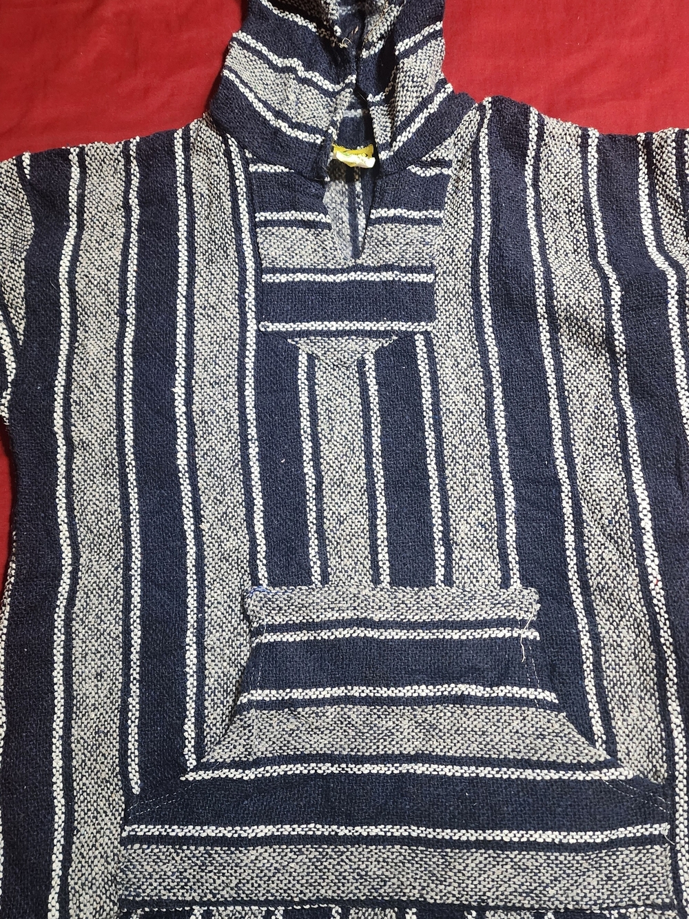 Men's Striped Navy and White Zip Pullover Hoodie Sweater